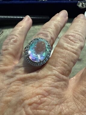 Rainbow mystic topaz cocktail ring. Sterling Silver. Signed DK
